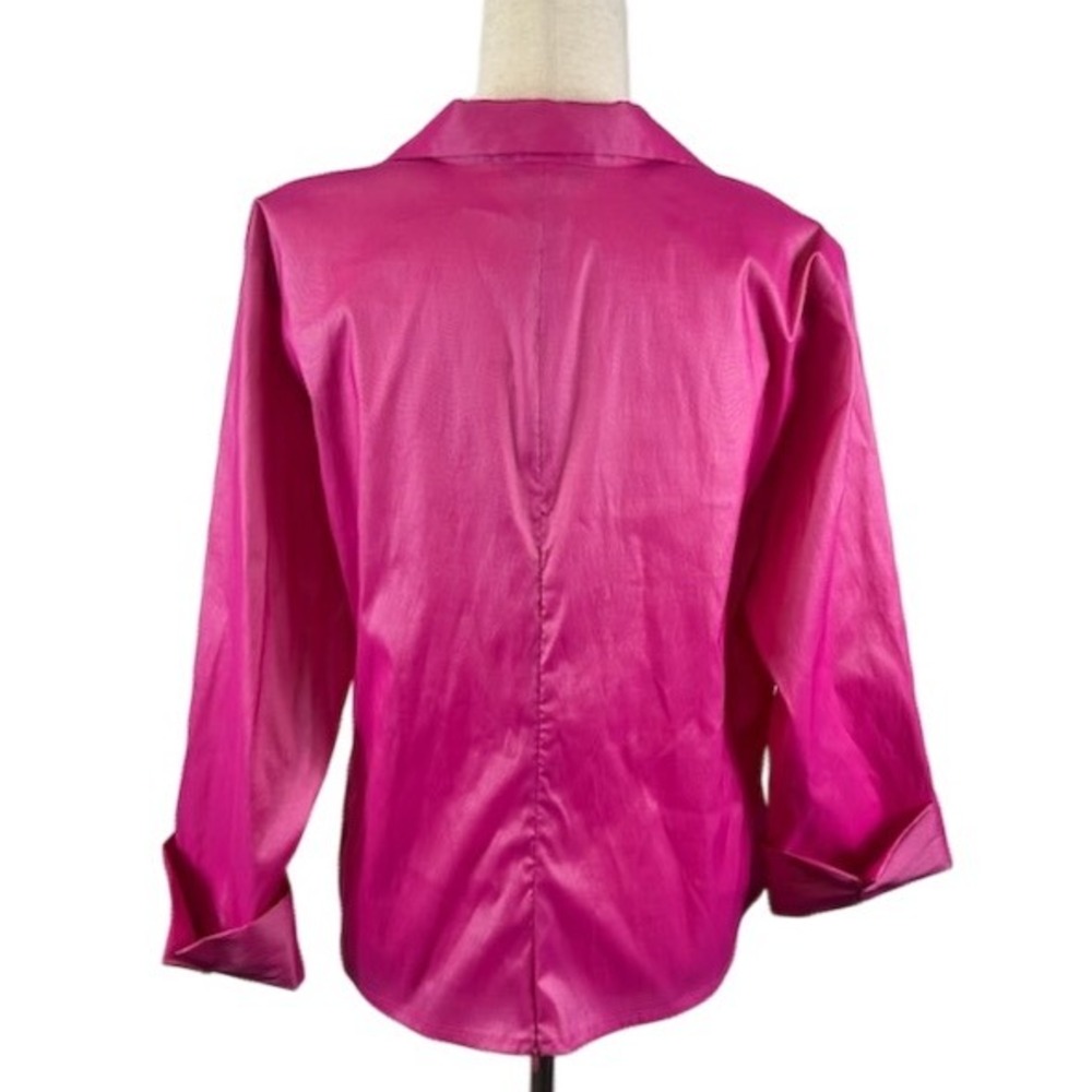 U3 Hot Pink Taffeta Blouse Jeweled Tie Jacket Top Cocktail Party Women's Size 20 - Picture 3 of 4